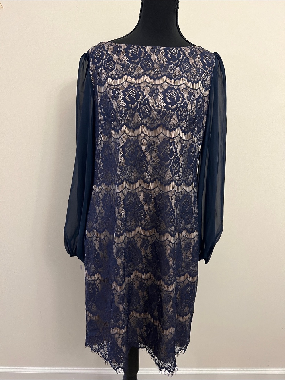 Eliza J Navy Lace Long Sleeve Shift Dress